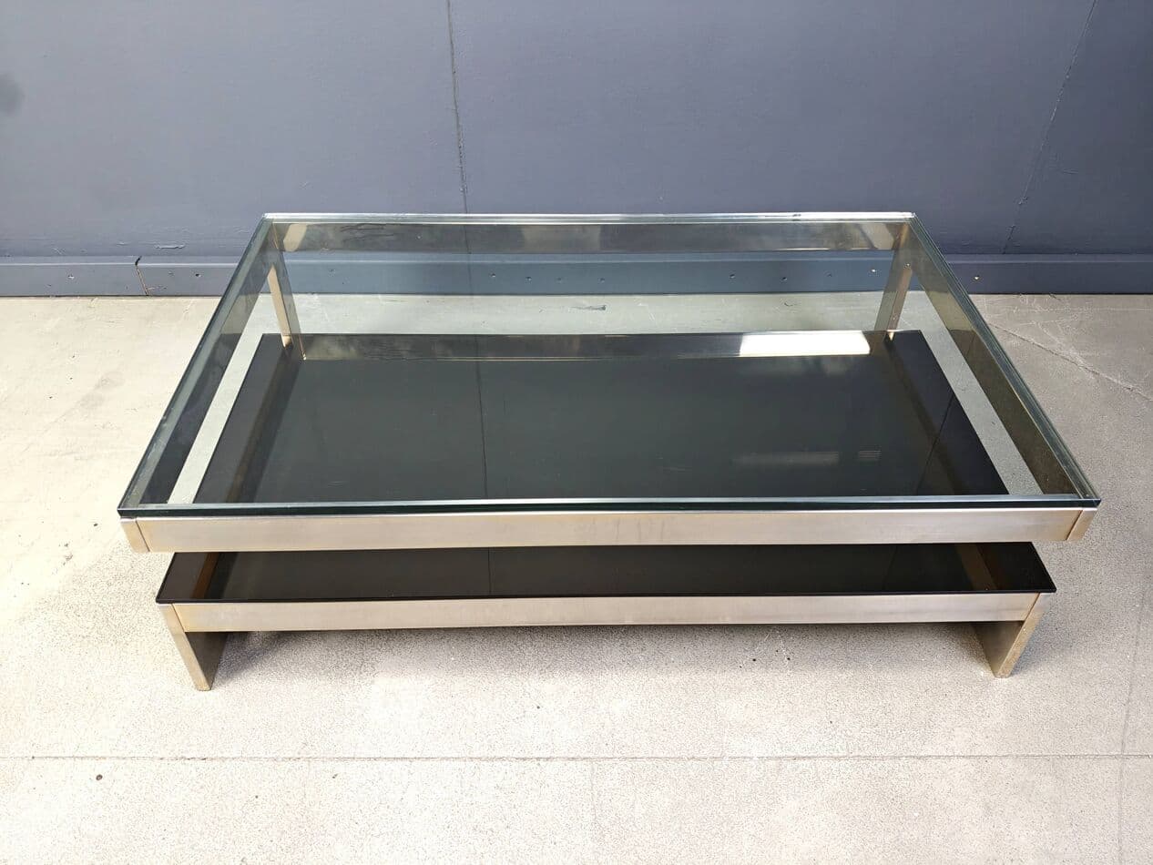 Coffee table G, gold metal, glass, Belgium, 1970s. - 267562