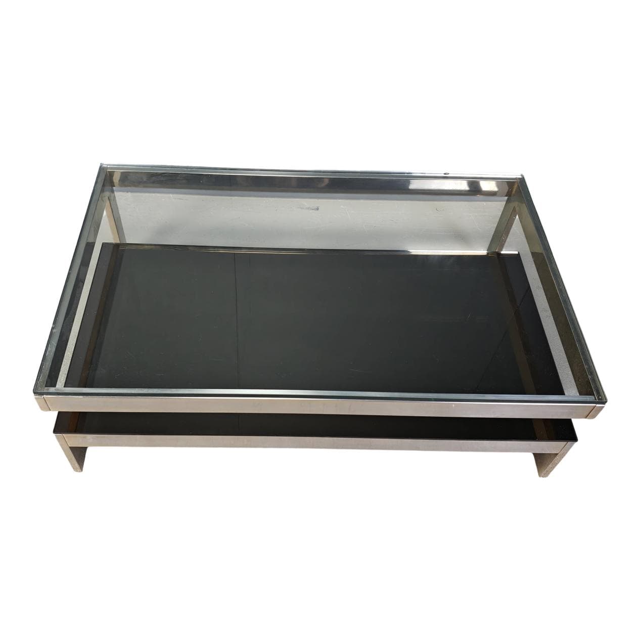 Coffee table G, gold metal, glass, Belgium, 1970s.