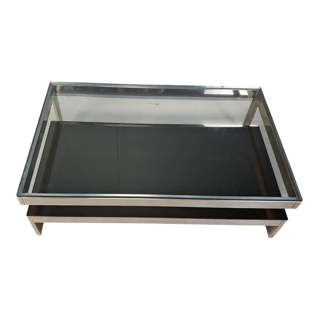 Coffee table G, gold metal, glass, Belgium, 1970s. - DIMENSION