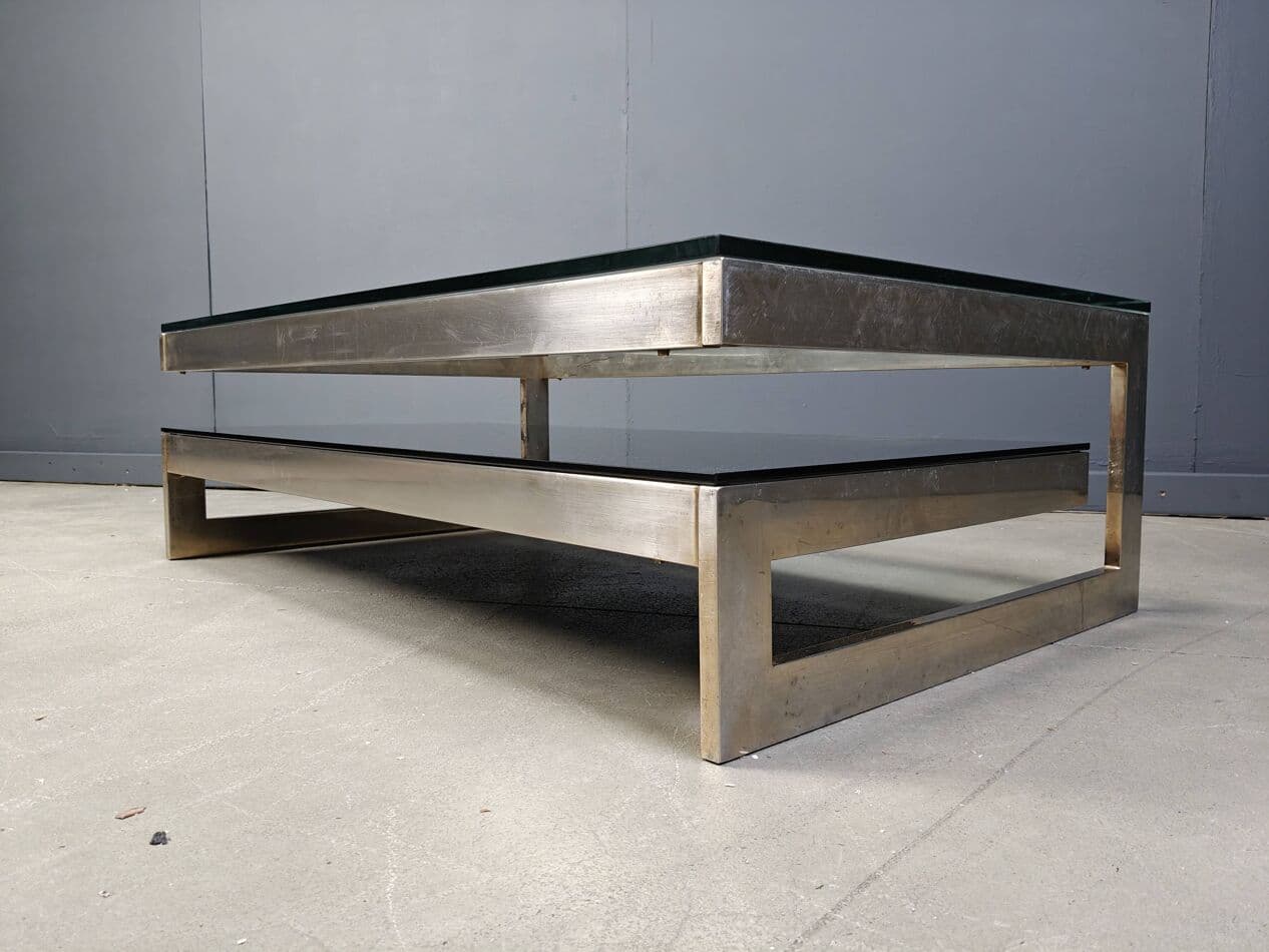 Coffee table G, gold metal, glass, Belgium, 1970s. - 267555