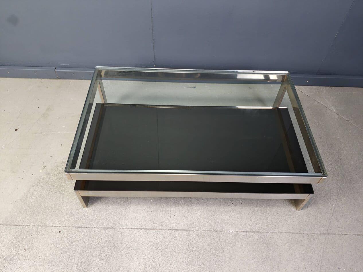 Coffee table G, gold metal, glass, Belgium, 1970s. - 267553