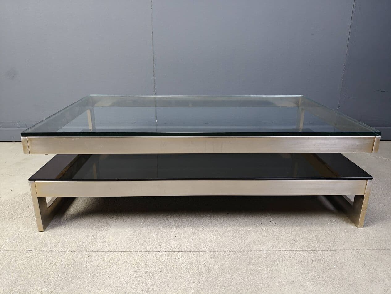 Coffee table G, gold metal, glass, Belgium, 1970s. - 267560