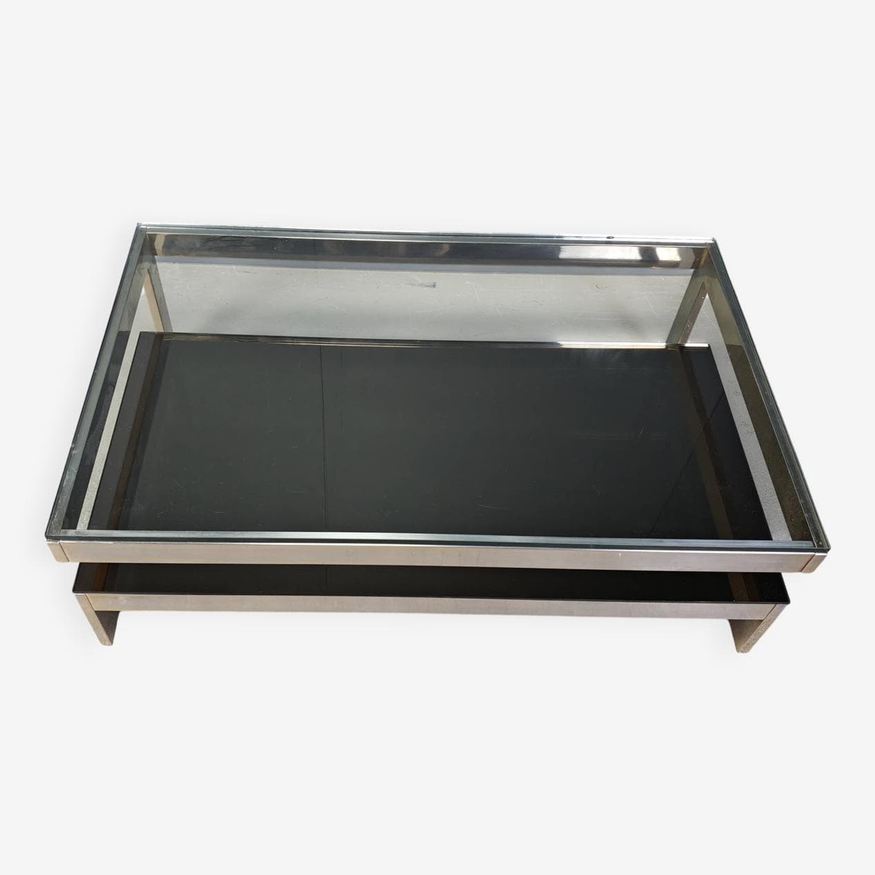 Coffee table G, gold metal, glass, Belgium, 1970s. - 267554