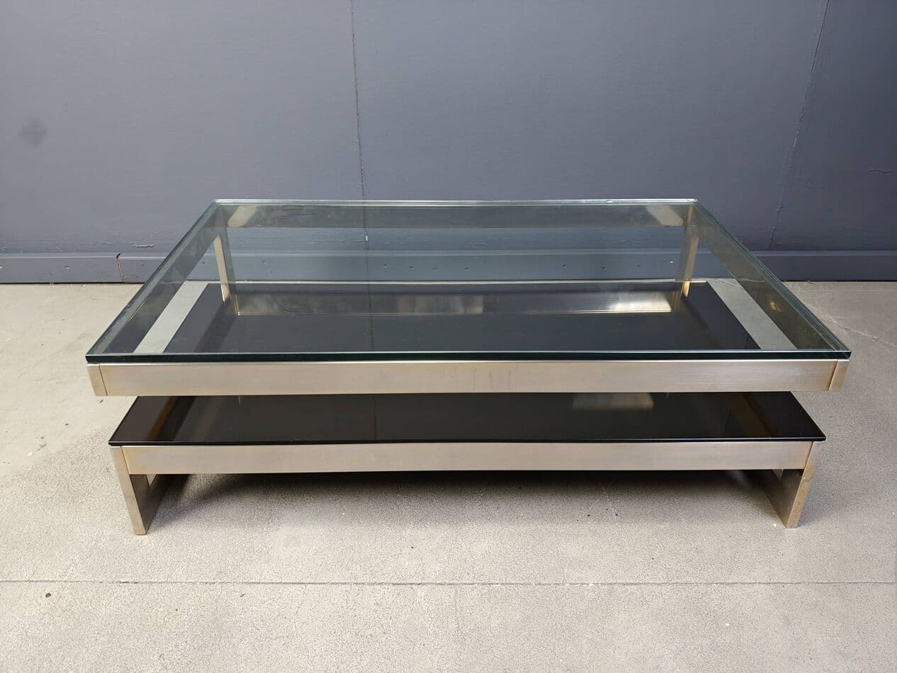 Coffee table G, gold metal, glass, Belgium, 1970s. - 267561