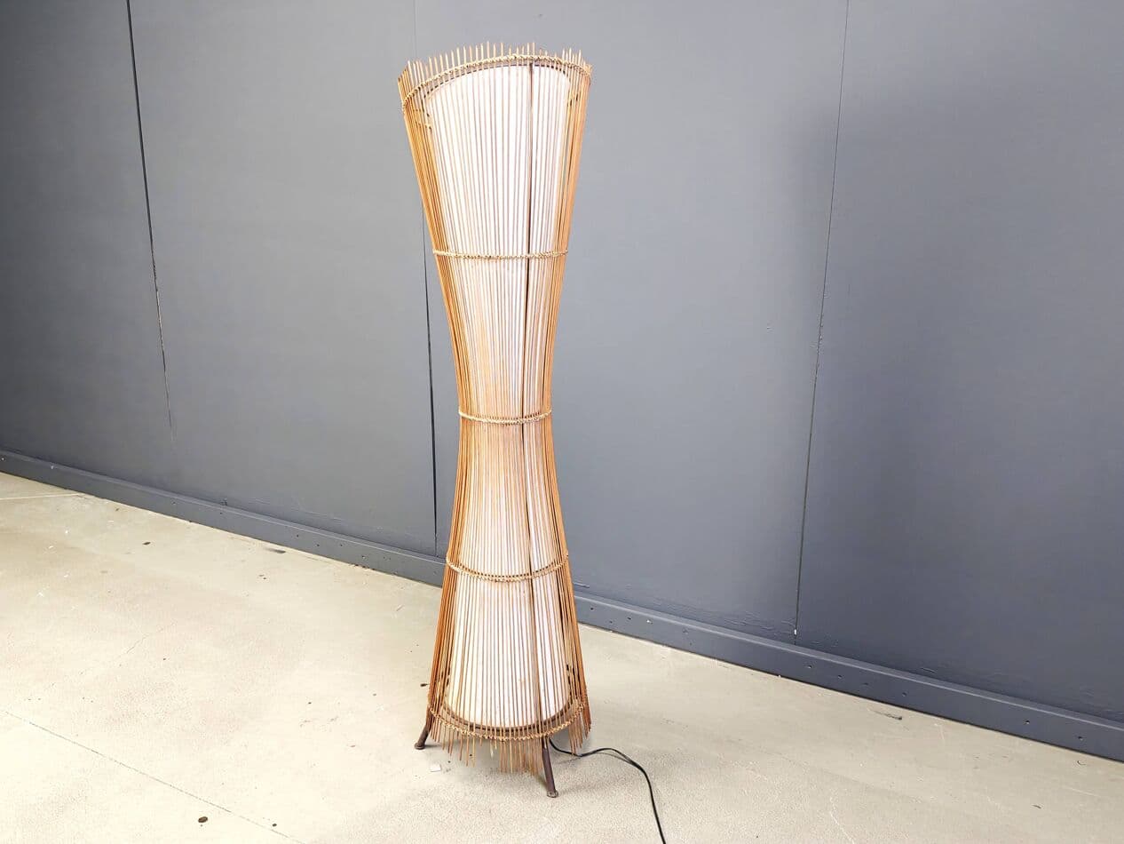 Lampa podłogowa, beżowy, bambus, Włochy, lata 60. - 267548