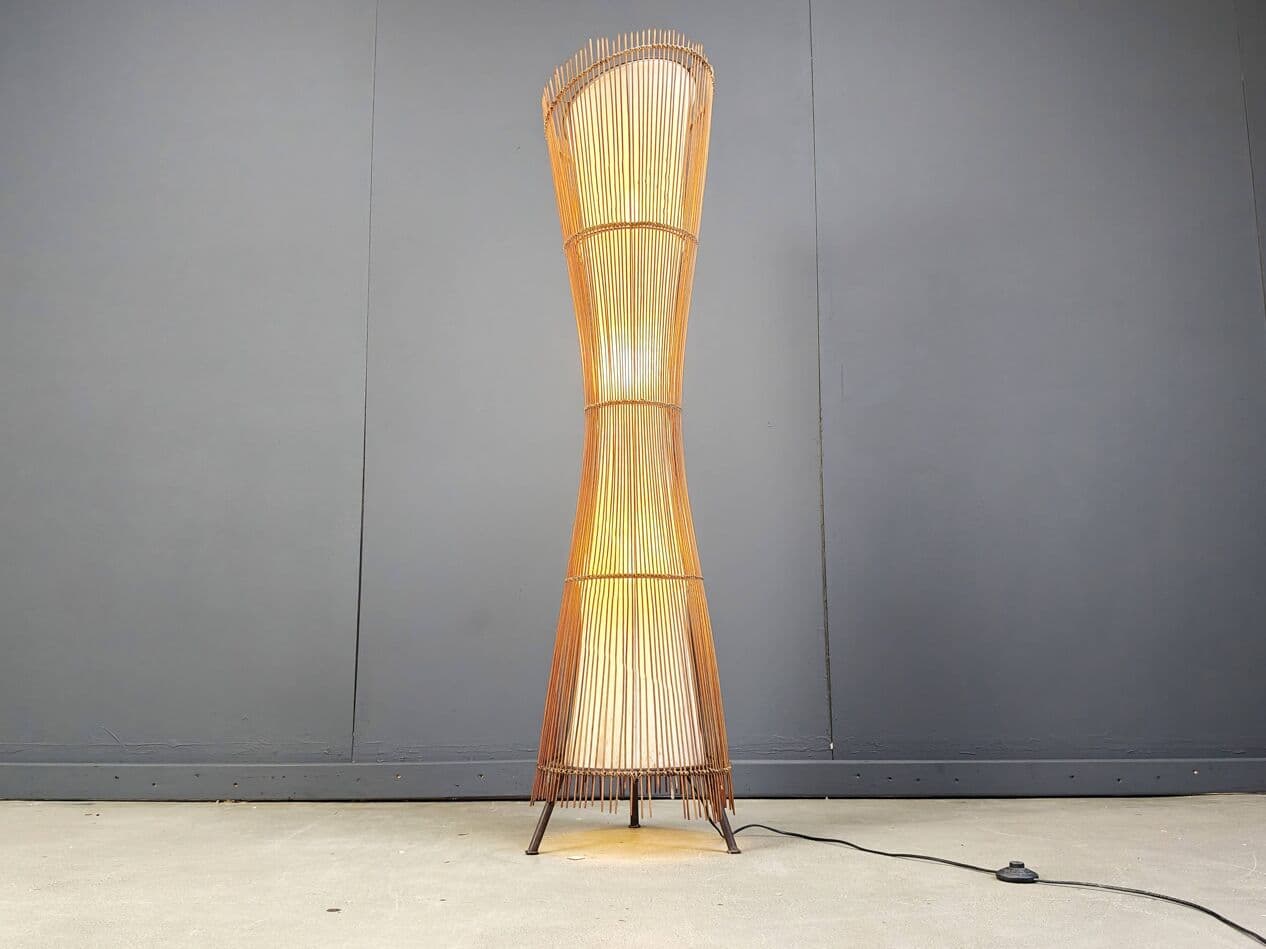 Lampa podłogowa, beżowy, bambus, Włochy, lata 60. - 267544