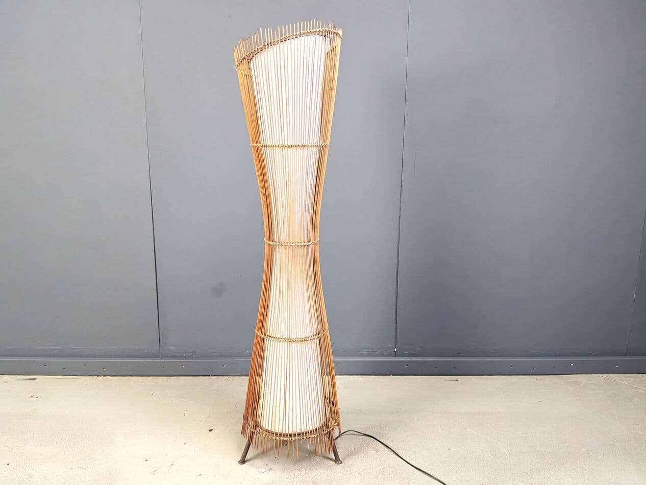 Lampa podłogowa, beżowy, bambus, Włochy, lata 60. - 267541