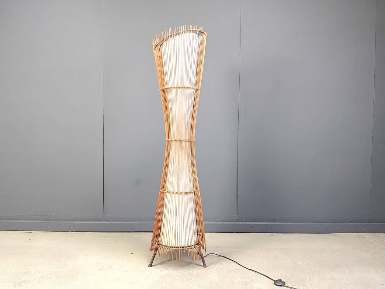 Lampa podłogowa, beżowy, bambus, Włochy, lata 60. - 267550
