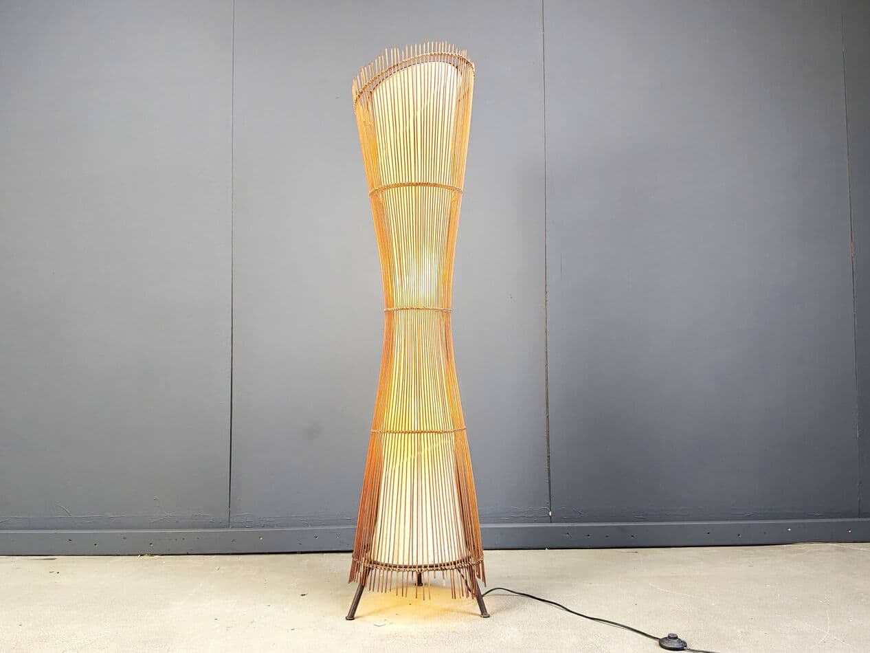 Lampa podłogowa, beżowy, bambus, Włochy, lata 60. - 267545