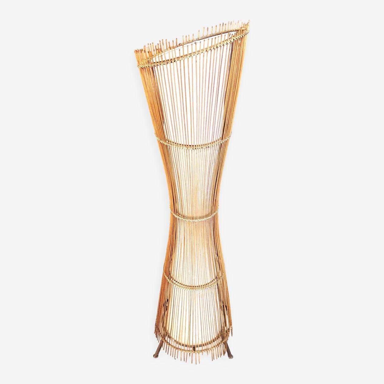 Lampa podłogowa, beżowy, bambus, Włochy, lata 60. - 267542