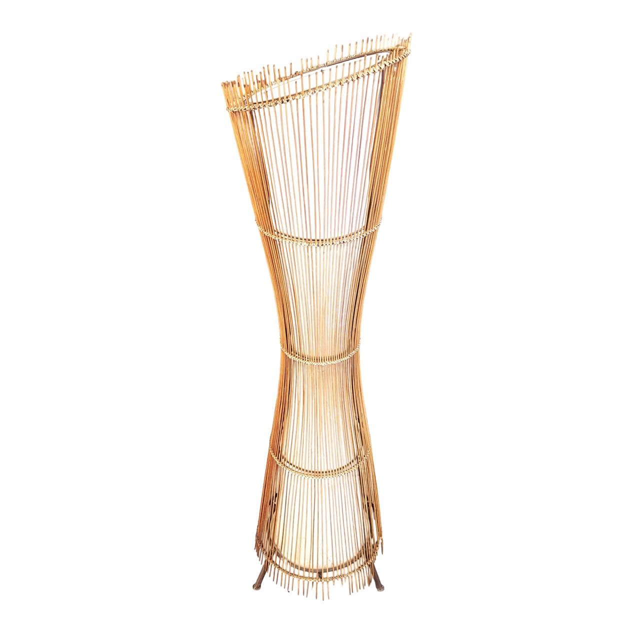 Lampa podłogowa, beżowy, bambus, Włochy, lata 60.