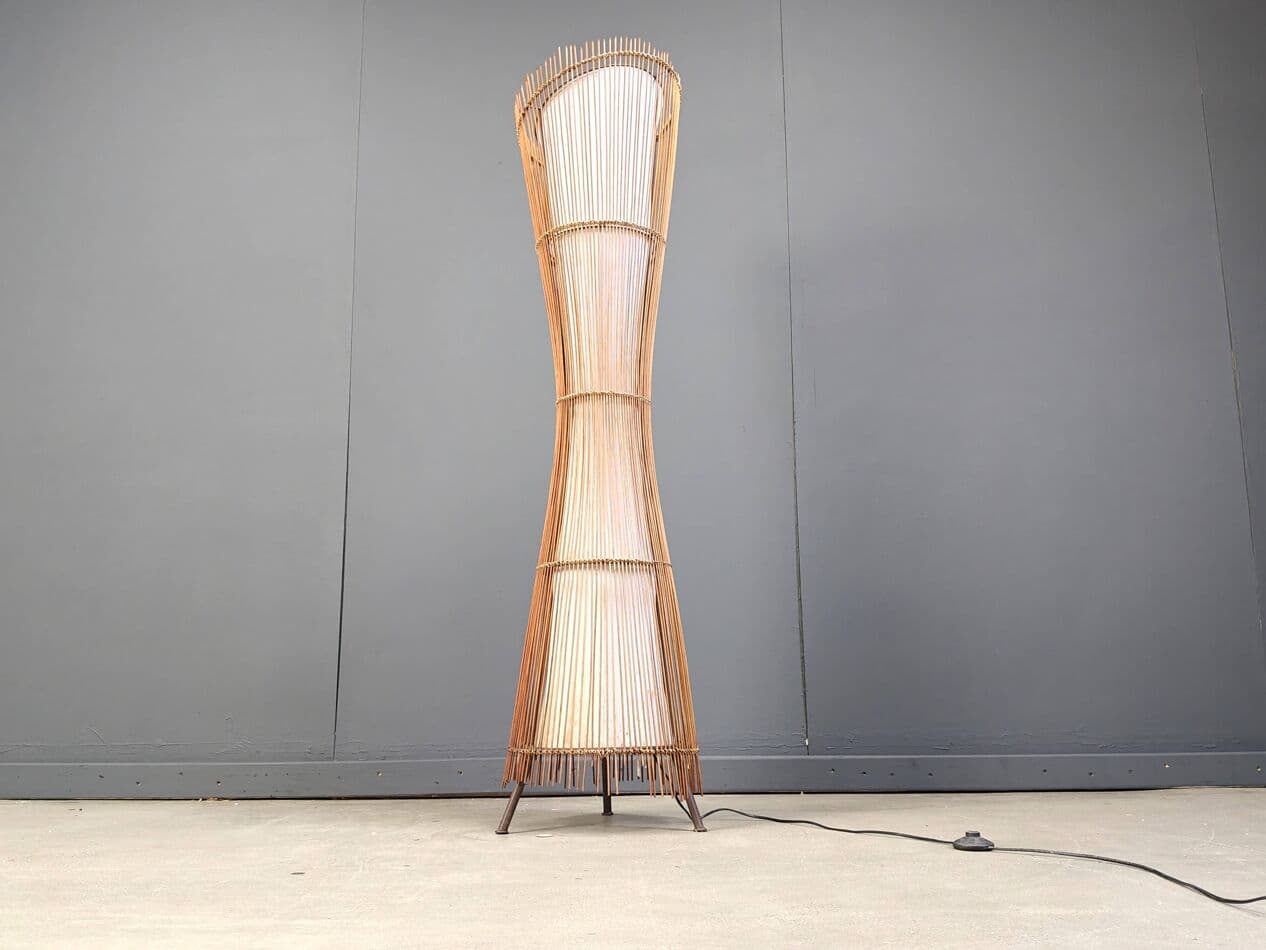 Lampa podłogowa, beżowy, bambus, Włochy, lata 60. - 267549