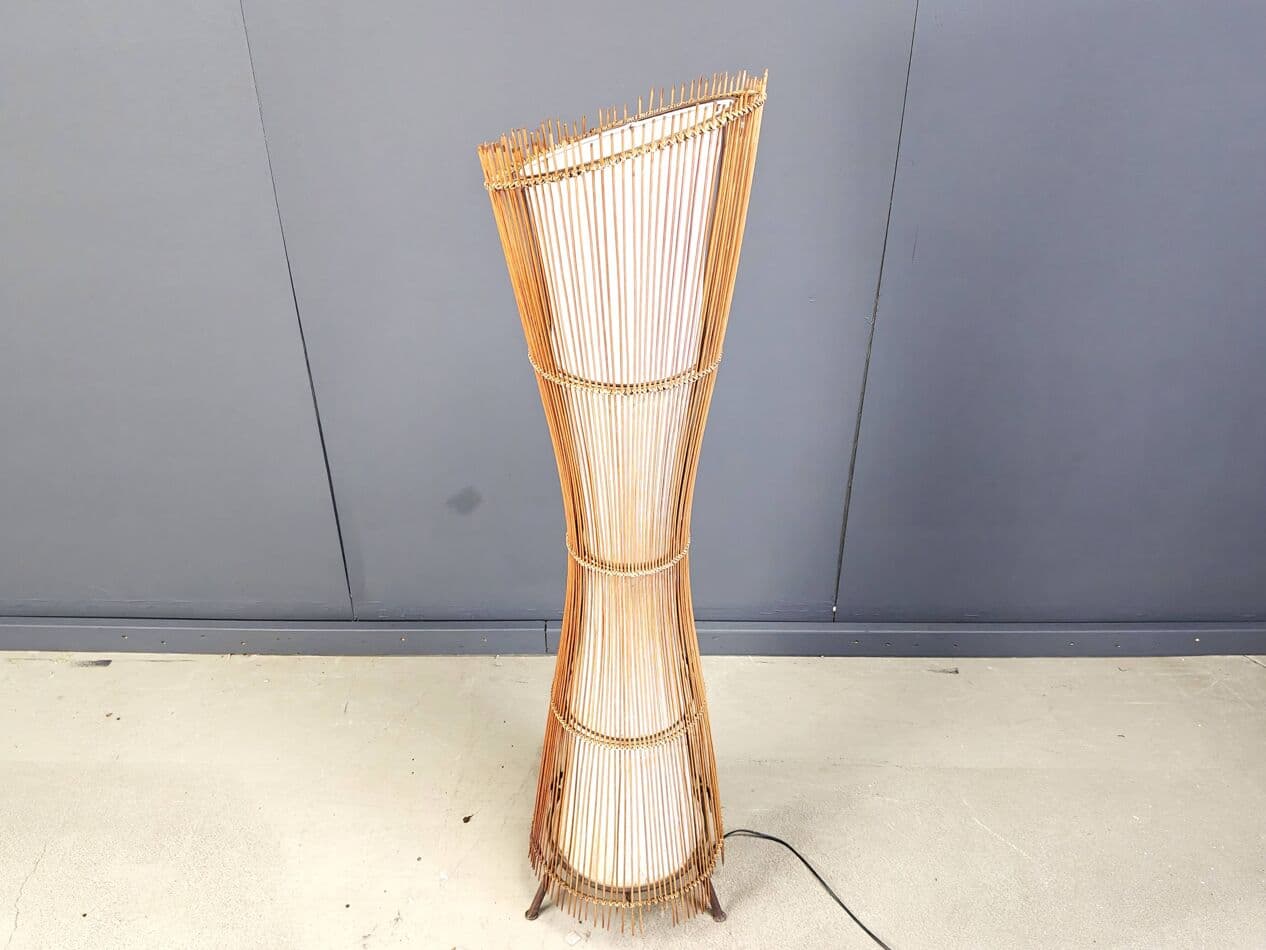 Lampa podłogowa, beżowy, bambus, Włochy, lata 60. - 267540