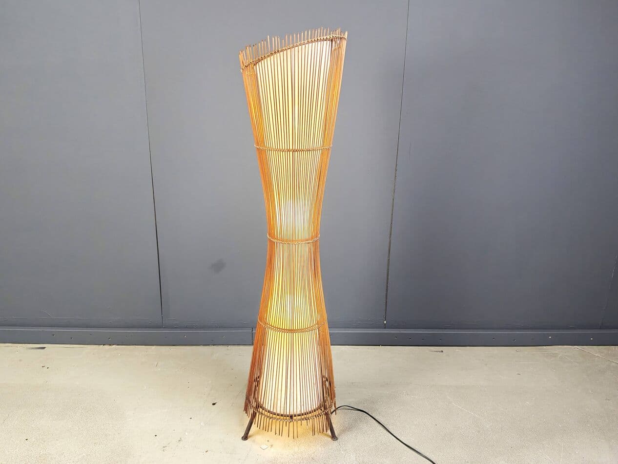 Lampa podłogowa, beżowy, bambus, Włochy, lata 60. - 267546