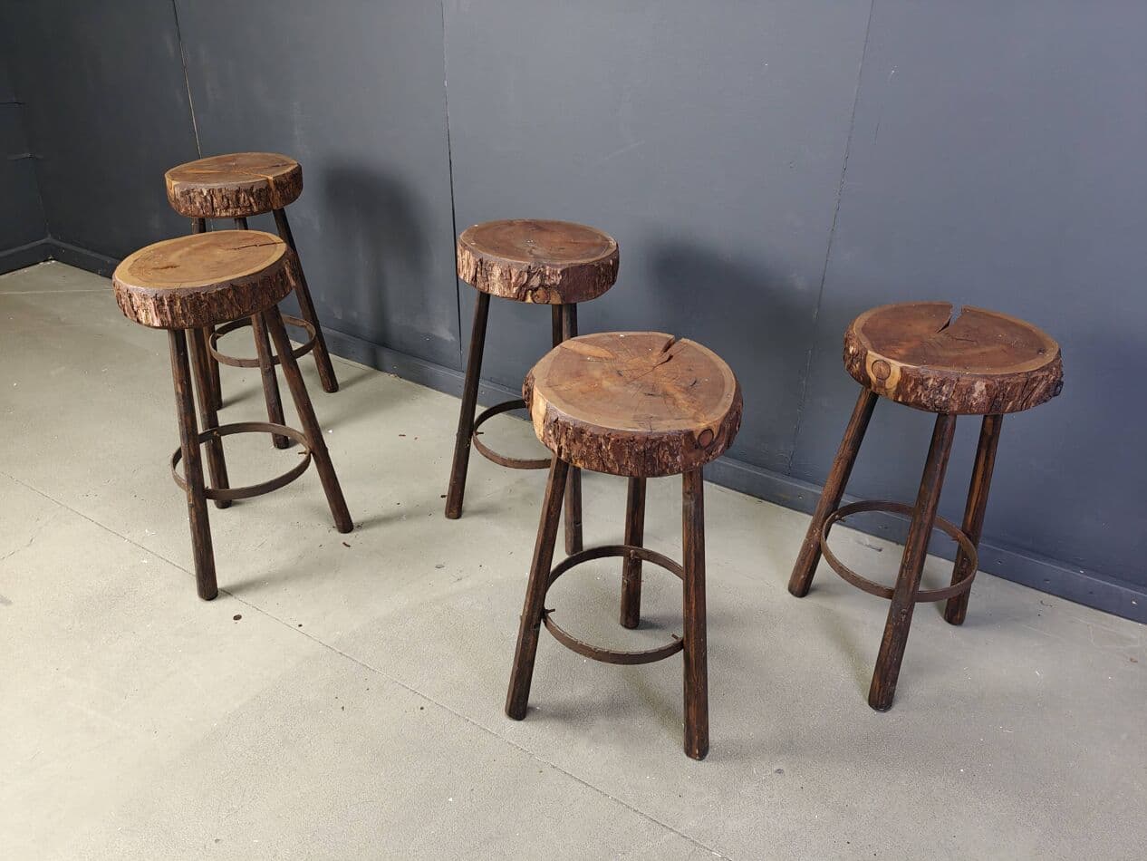 Zestaw 5 stołków barowych, drewno brązowy, Belgia, lata 70. - 267519