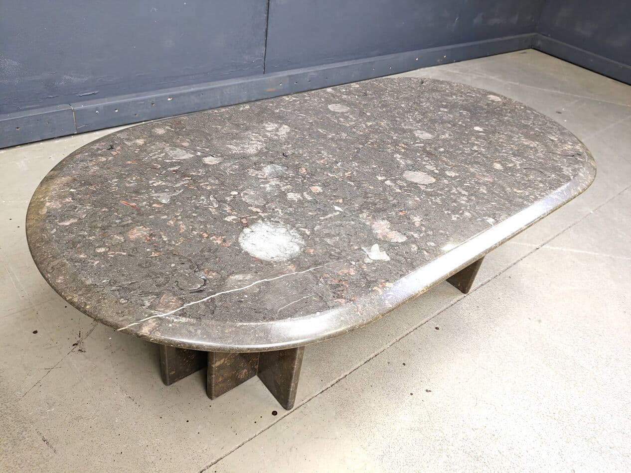 Coffee table oval, grey marble, Italy, 1970s - 267504
