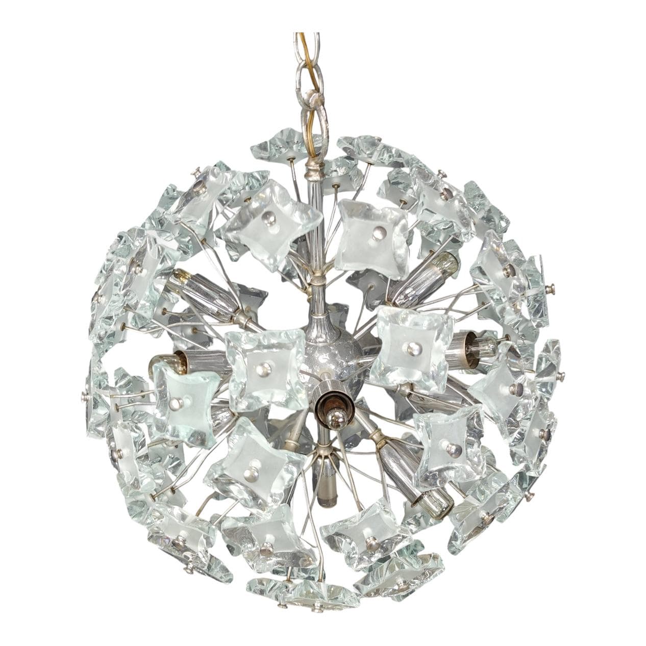 Chandelier Sputnik, transparent glass, Italy, 1970s.