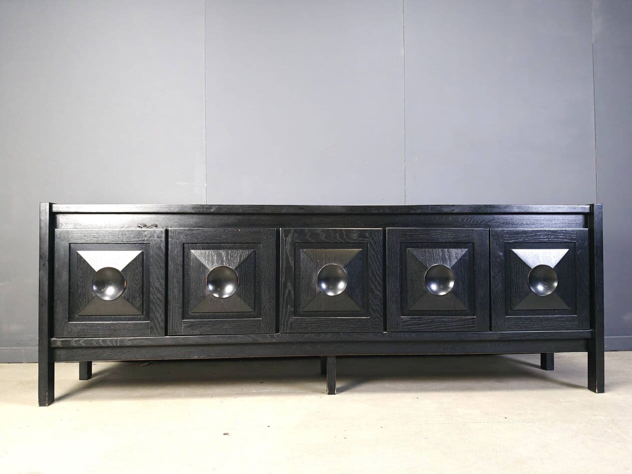 Komoda brutalistyczna, czarna, drewno, Belgia, lata 70. - 267462