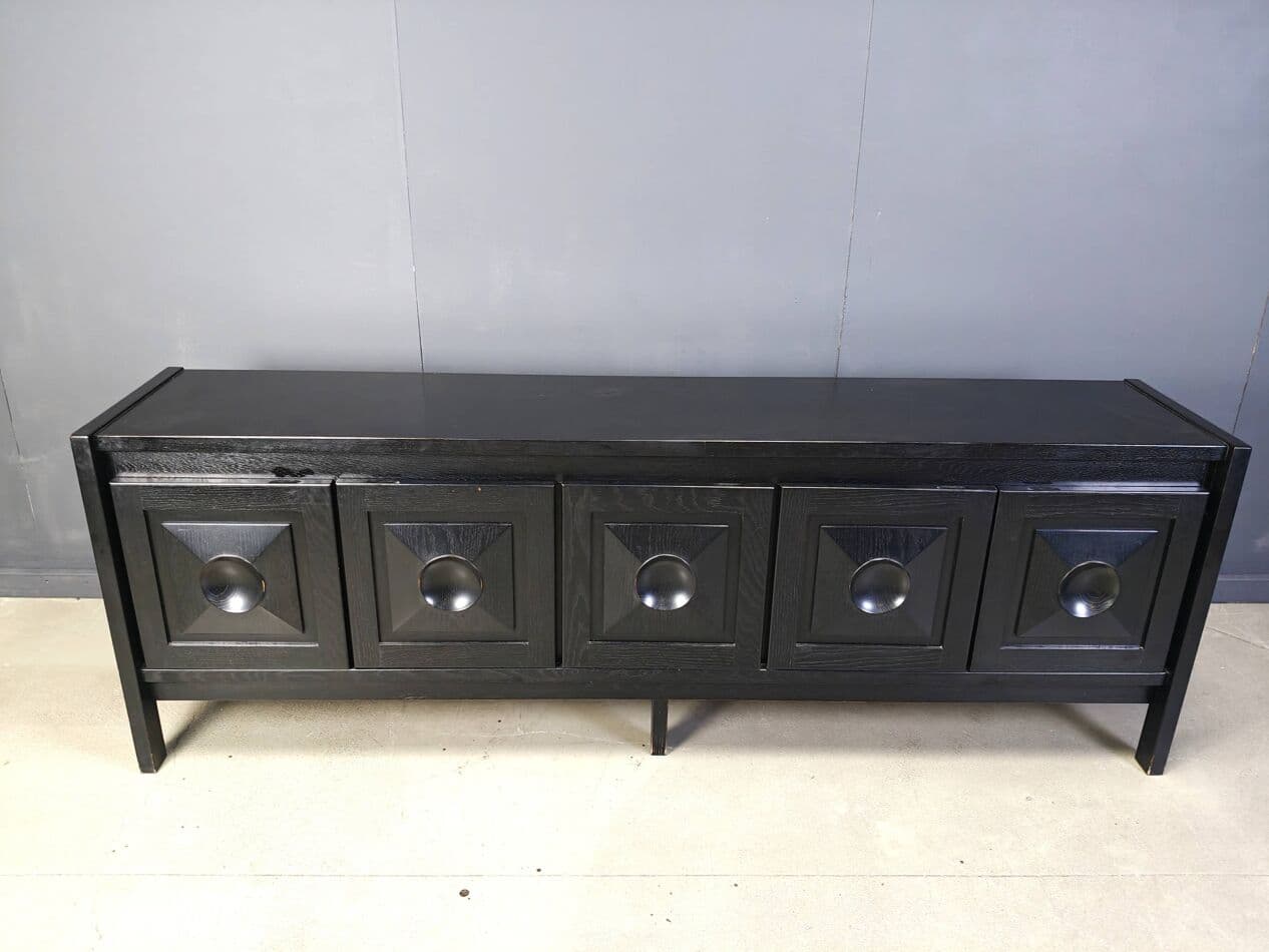 Komoda brutalistyczna, czarna, drewno, Belgia, lata 70. - 267453