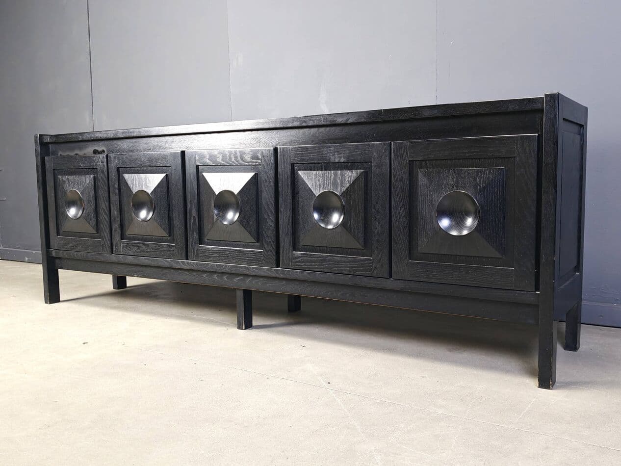 Komoda brutalistyczna, czarna, drewno, Belgia, lata 70. - 267461