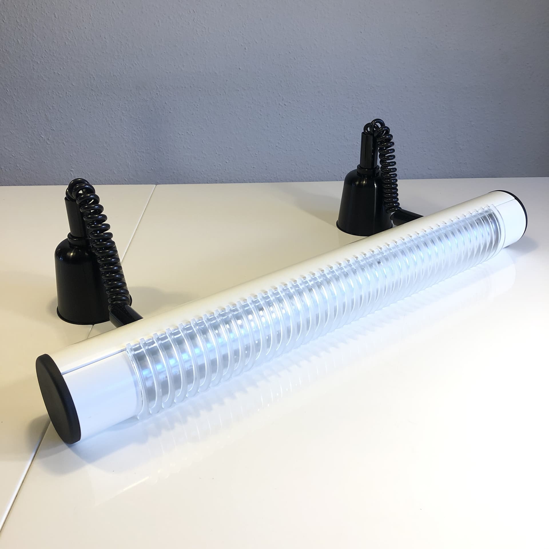 Lampa sufitowa aluminium 66 cm biała, Niemcy lata 80., vintage - 19563