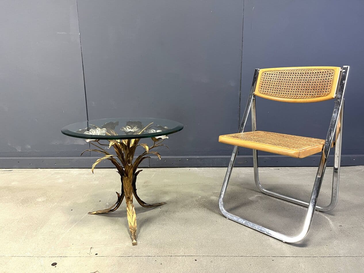 Stolik boczny, złoty, metal, proj. H. Kögl, Włochy, lata 60. - 267401