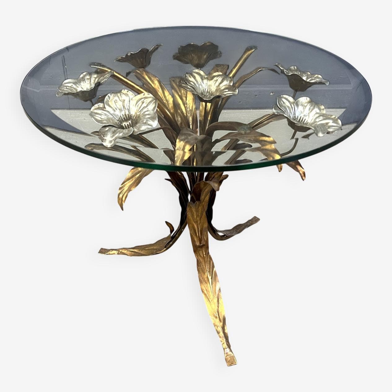 Stolik boczny, złoty, metal, proj. H. Kögl, Włochy, lata 60. - 267400