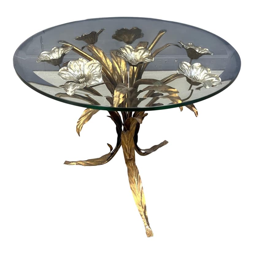 Stolik boczny, złoty, metal, proj. H. Kögl, Włochy, lata 60.