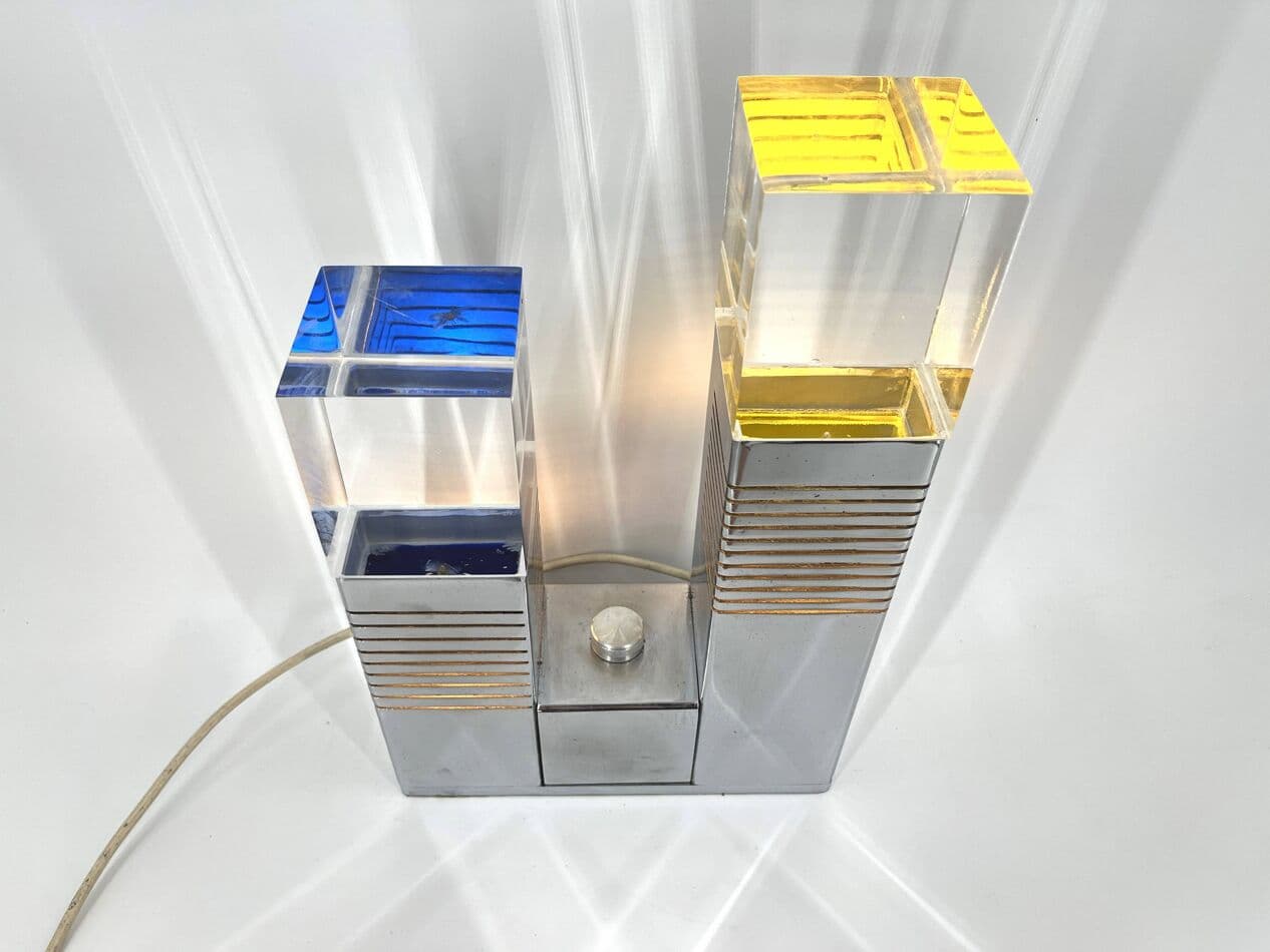 Lampa stołowa, chrom srebrny, pleksi, Włochy, lata 70. - 267383