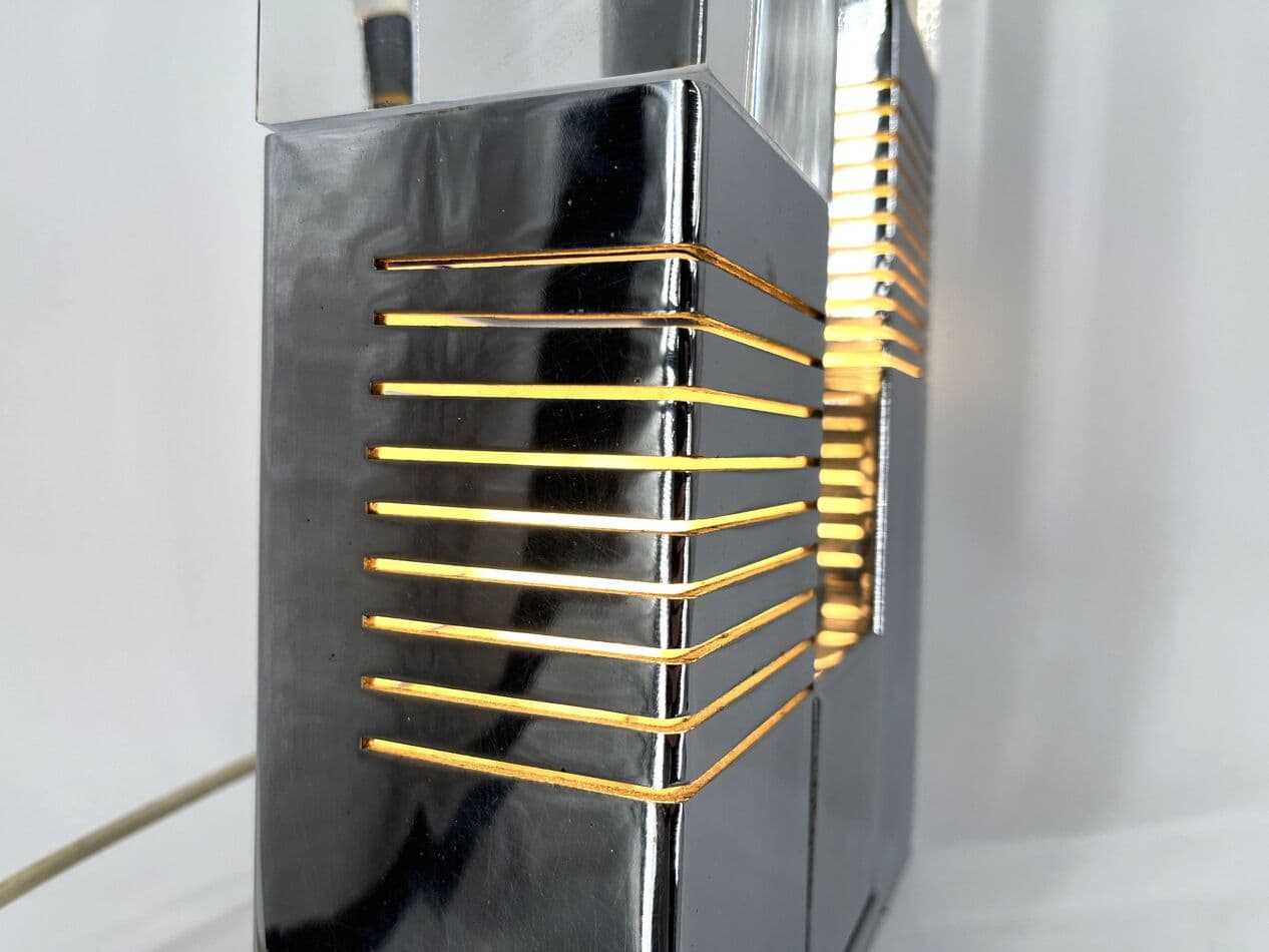 Lampa stołowa, chrom srebrny, pleksi, Włochy, lata 70. - 267379