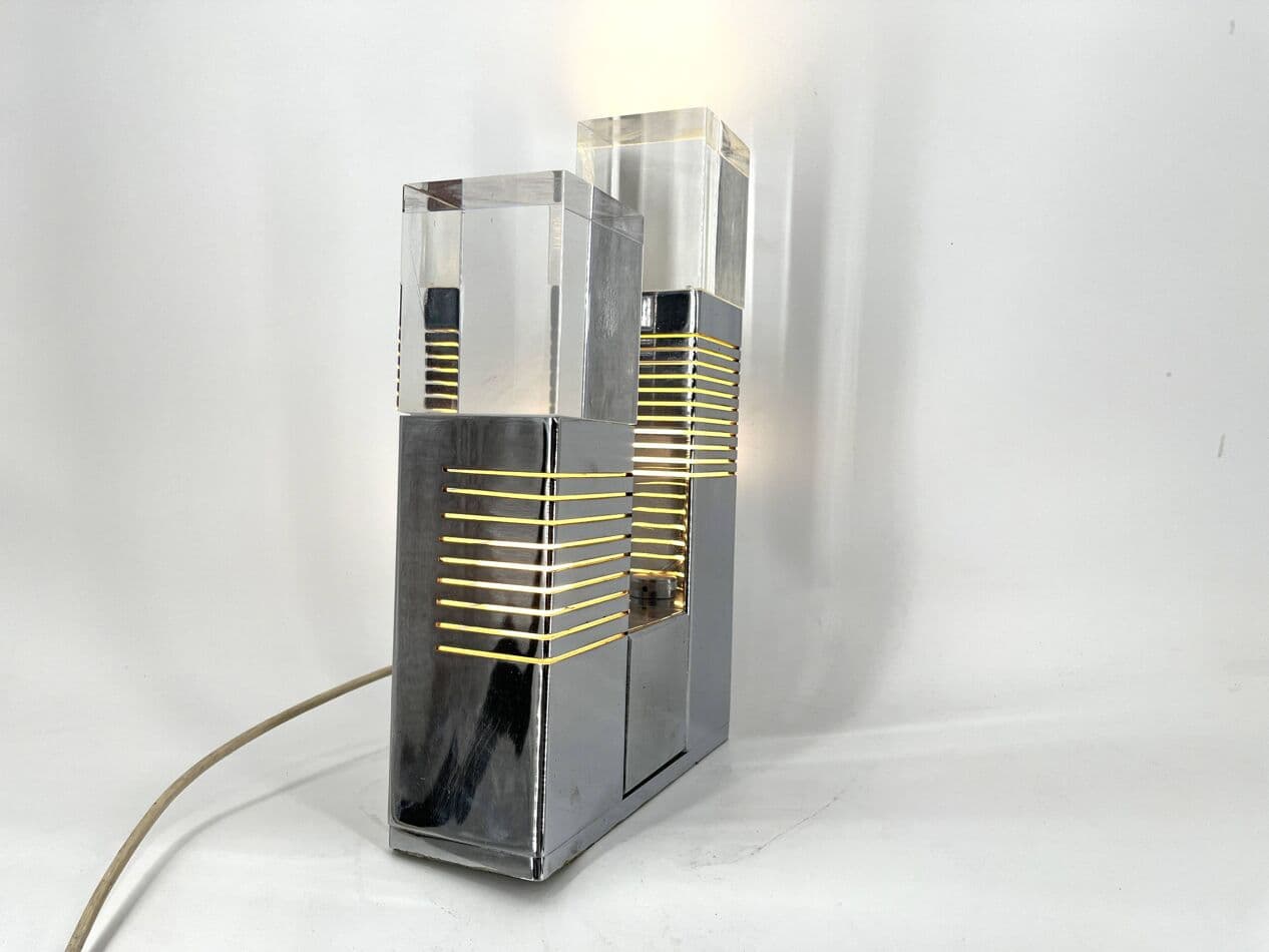 Lampa stołowa, chrom srebrny, pleksi, Włochy, lata 70. - 267380