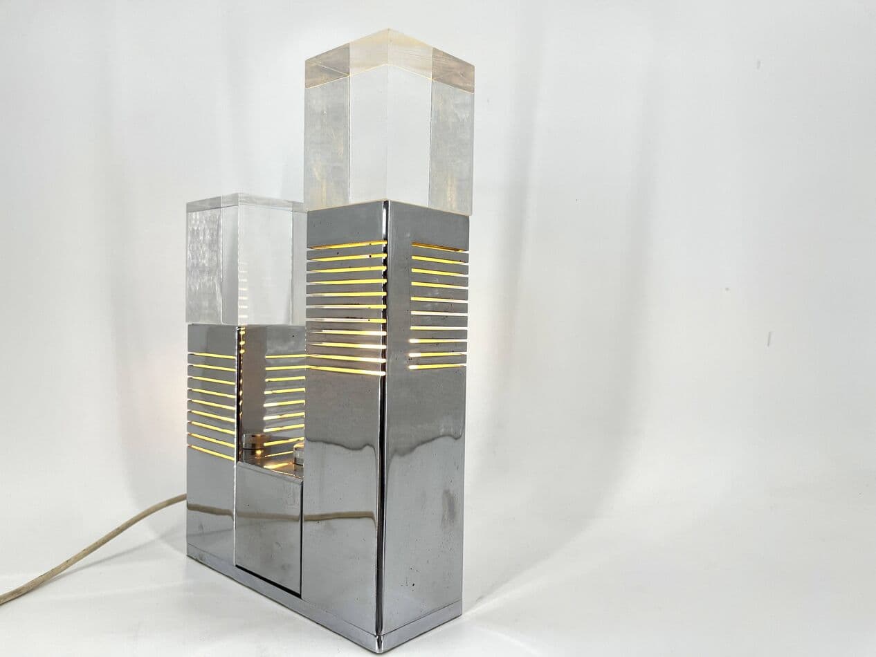 Lampa stołowa, chrom srebrny, pleksi, Włochy, lata 70. - 267381