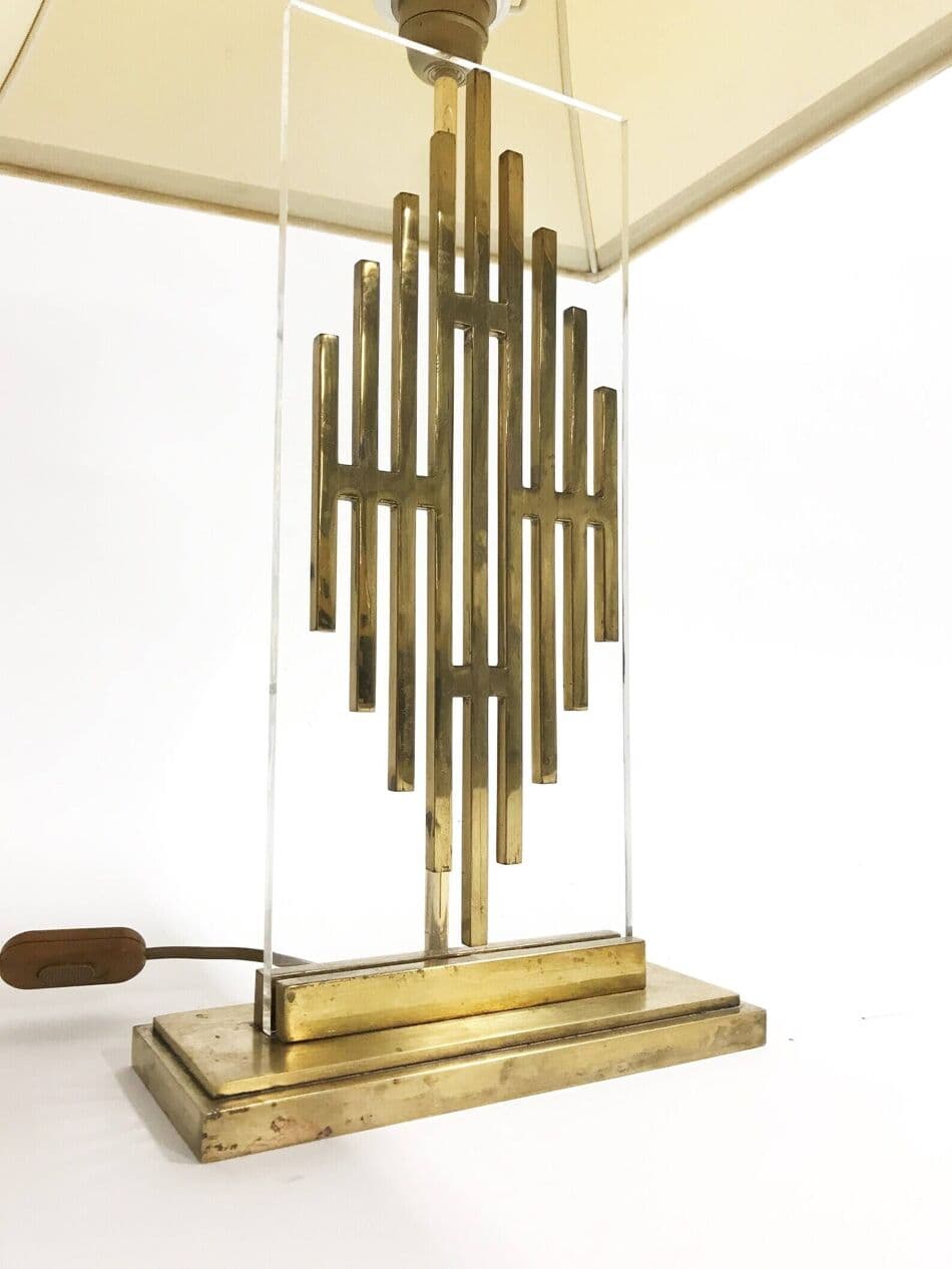 Lampa stołowa, mosiądz złoty, Belgia, lata 60. - 267338