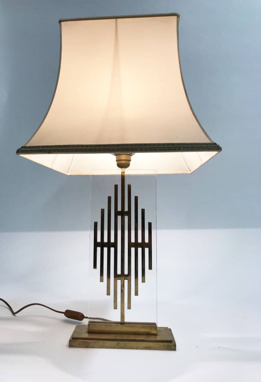 Lampa stołowa, mosiądz złoty, Belgia, lata 60. - 267334