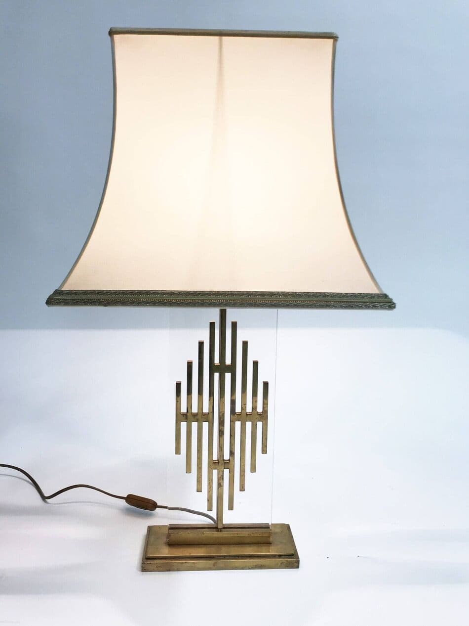 Lampa stołowa, mosiądz złoty, Belgia, lata 60. - 267339