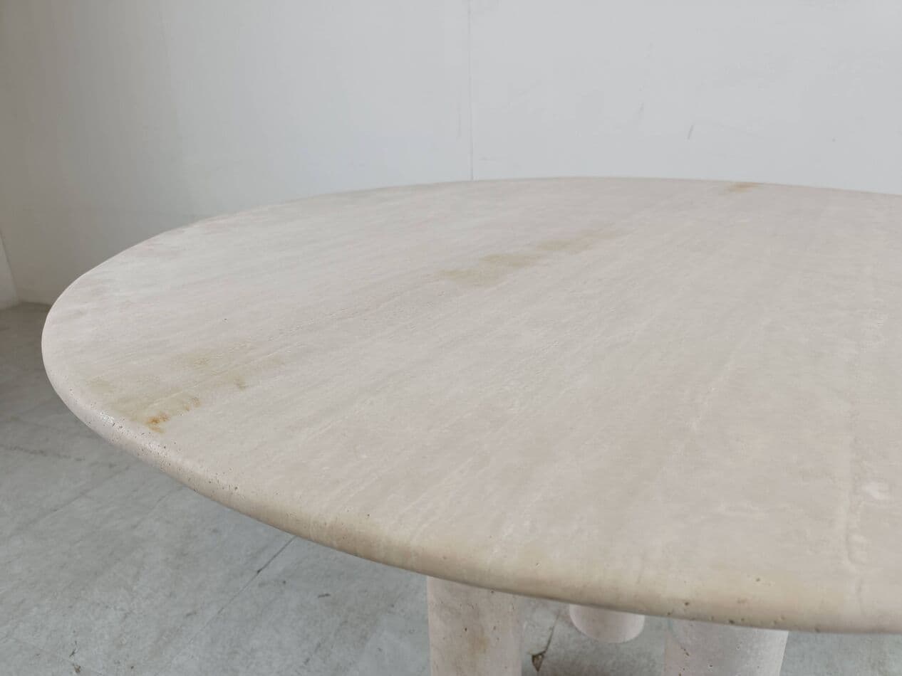 Dining table round, beige travertine, Italy, 1970s. - 267308