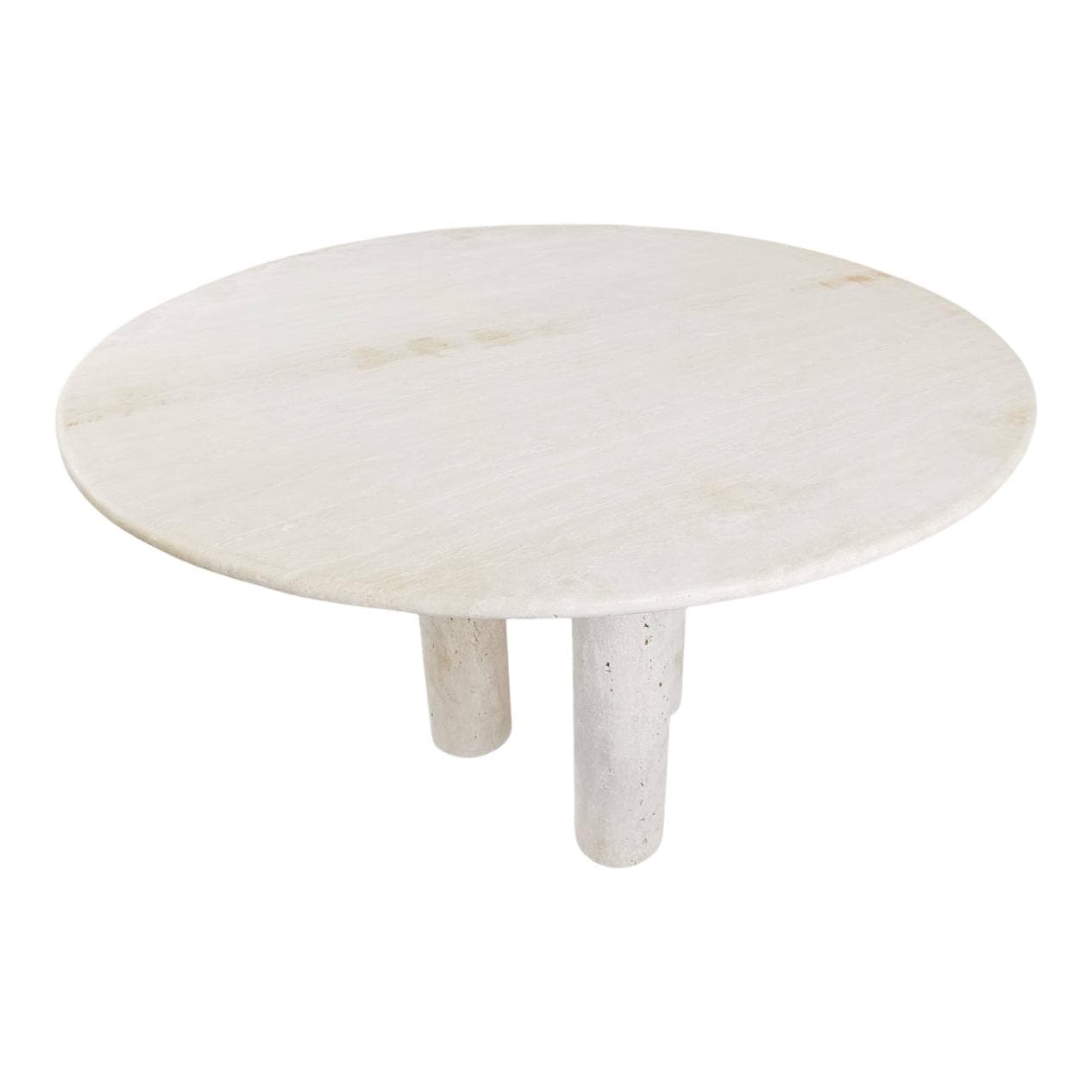 Dining table round, beige travertine, Italy, 1970s.