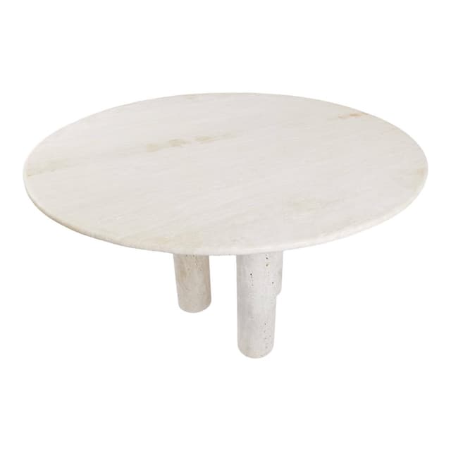 Dining table round, beige travertine, Italy, 1970s. - DIMENSION