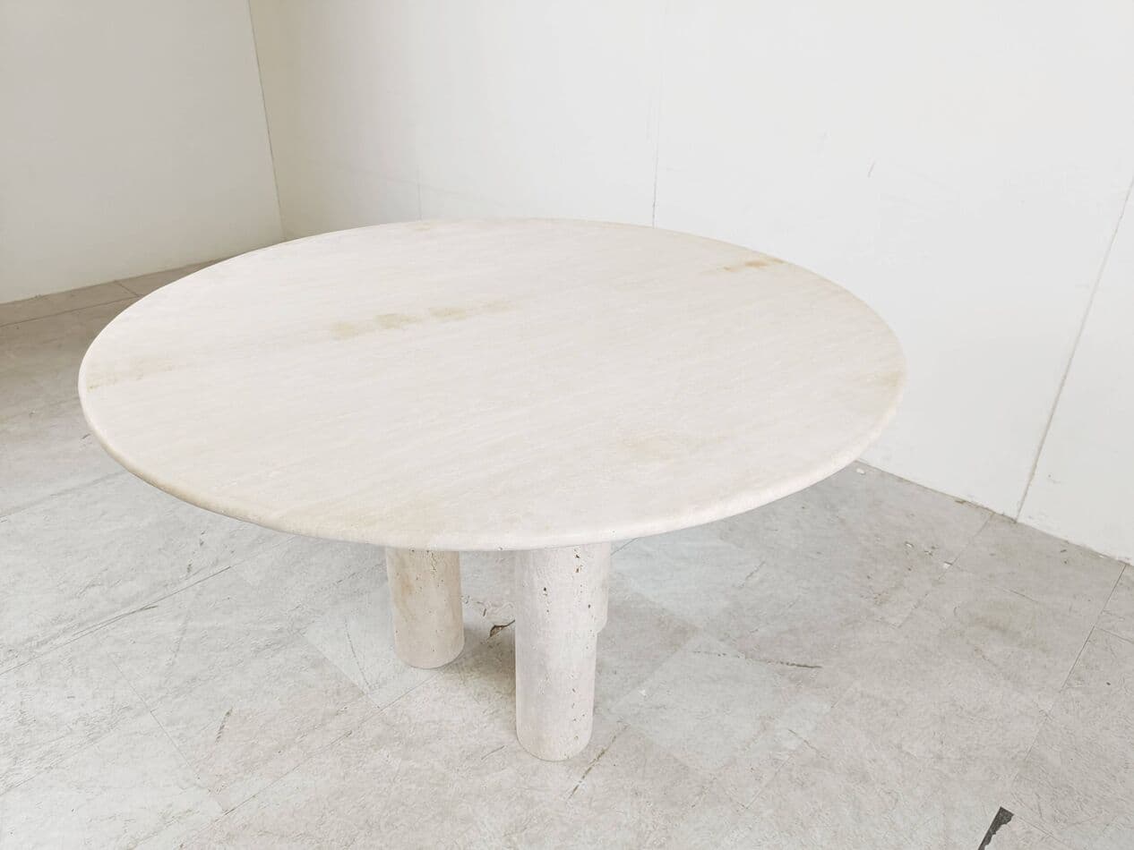 Dining table round, beige travertine, Italy, 1970s. - 267315