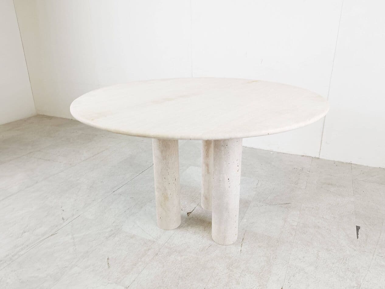 Dining table round, beige travertine, Italy, 1970s. - 267314