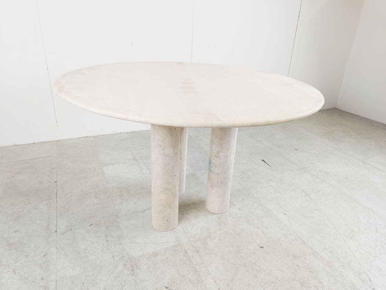 Dining table round, beige travertine, Italy, 1970s. - 267311