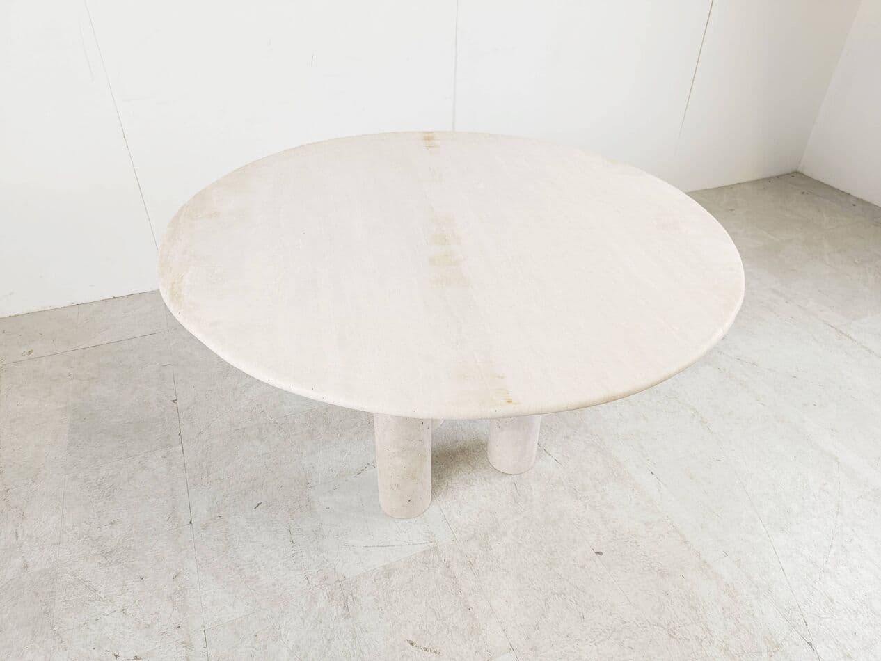 Dining table round, beige travertine, Italy, 1970s. - 267312