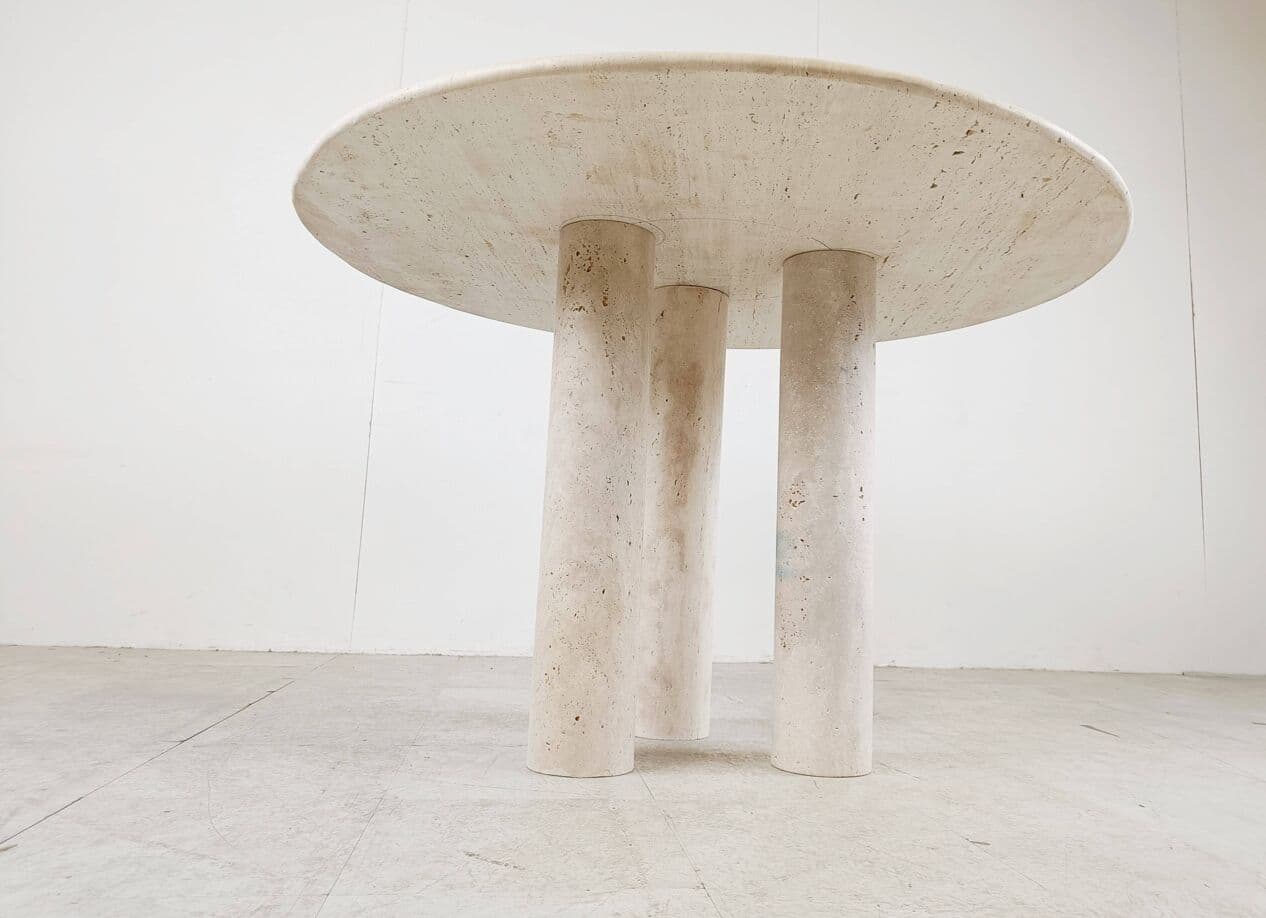 Dining table round, beige travertine, Italy, 1970s. - 267310