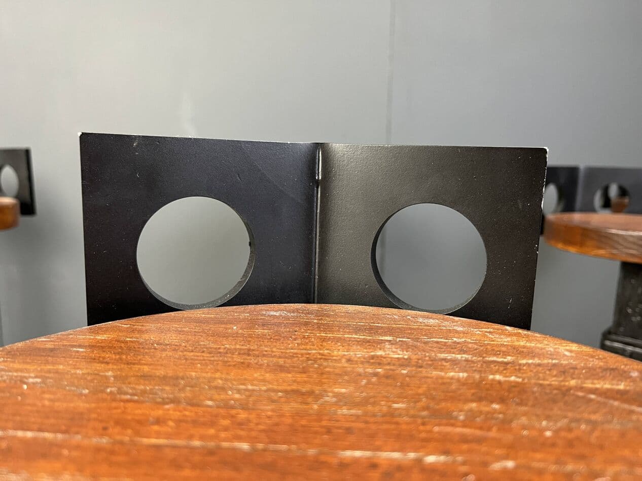 Zestaw sześciu stołków barowych brutalistycznych, drewno brązowe, żelazo czarne, Niemcy, lata 70. - 267261