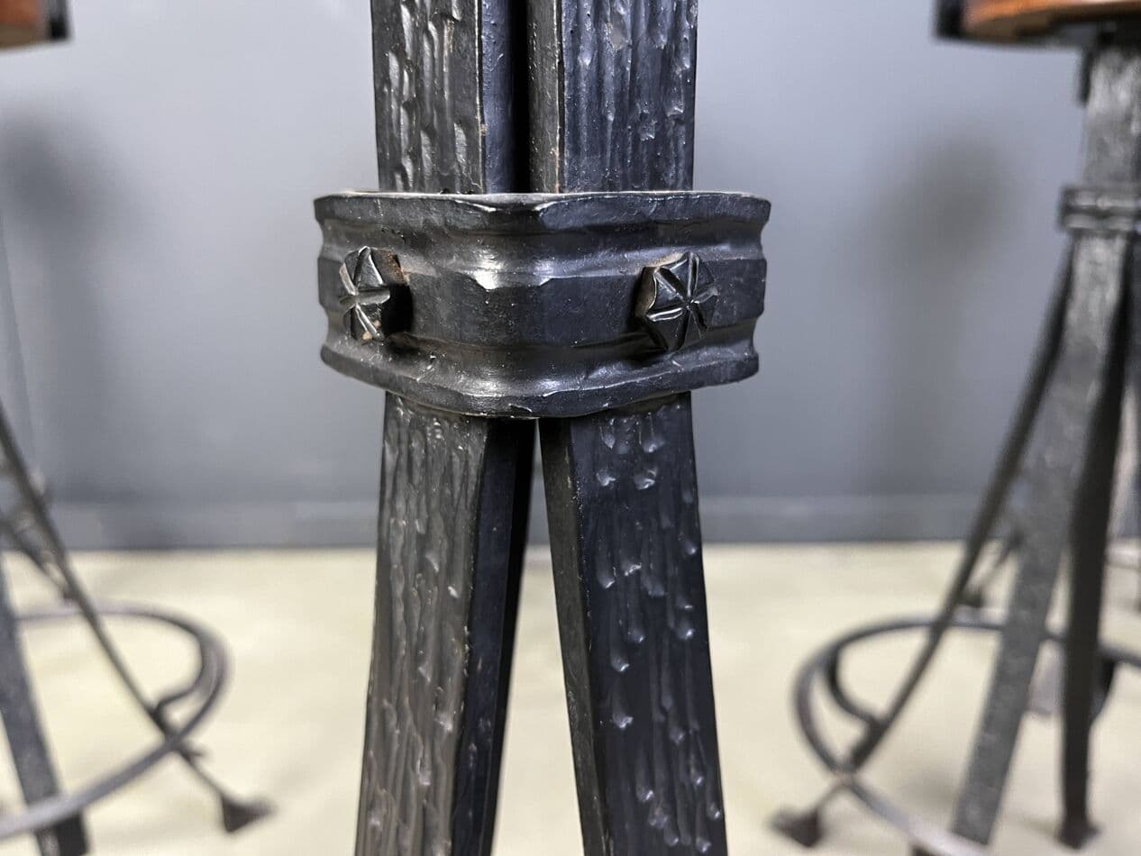 Zestaw sześciu stołków barowych brutalistycznych, drewno brązowe, żelazo czarne, Niemcy, lata 70. - 267263