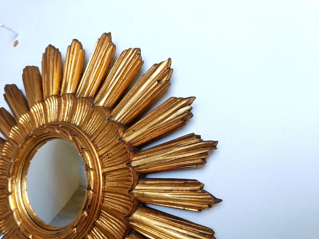 Sunburst mirror Ø43 cm, gold, glass, Belgium, 1960s. - 267239