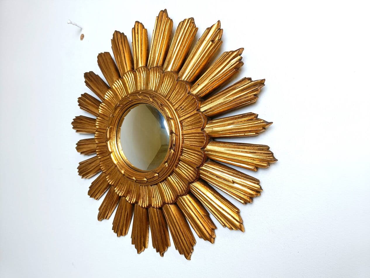 Sunburst mirror Ø43 cm, gold, glass, Belgium, 1960s. - 267237