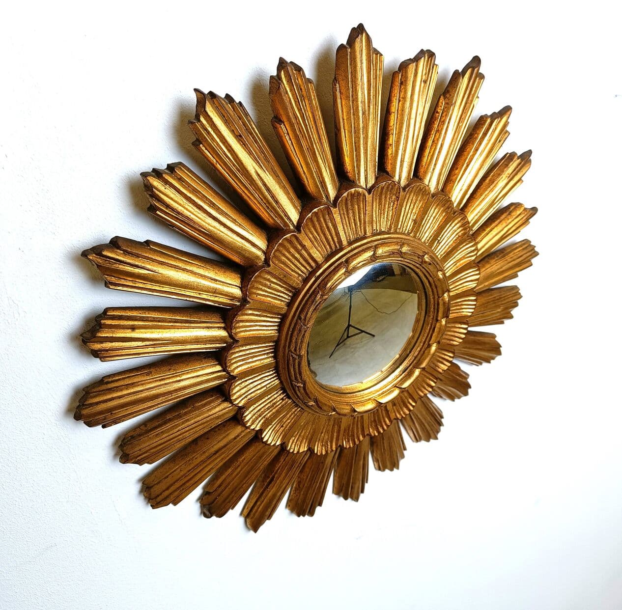 Sunburst mirror Ø43 cm, gold, glass, Belgium, 1960s. - 267241