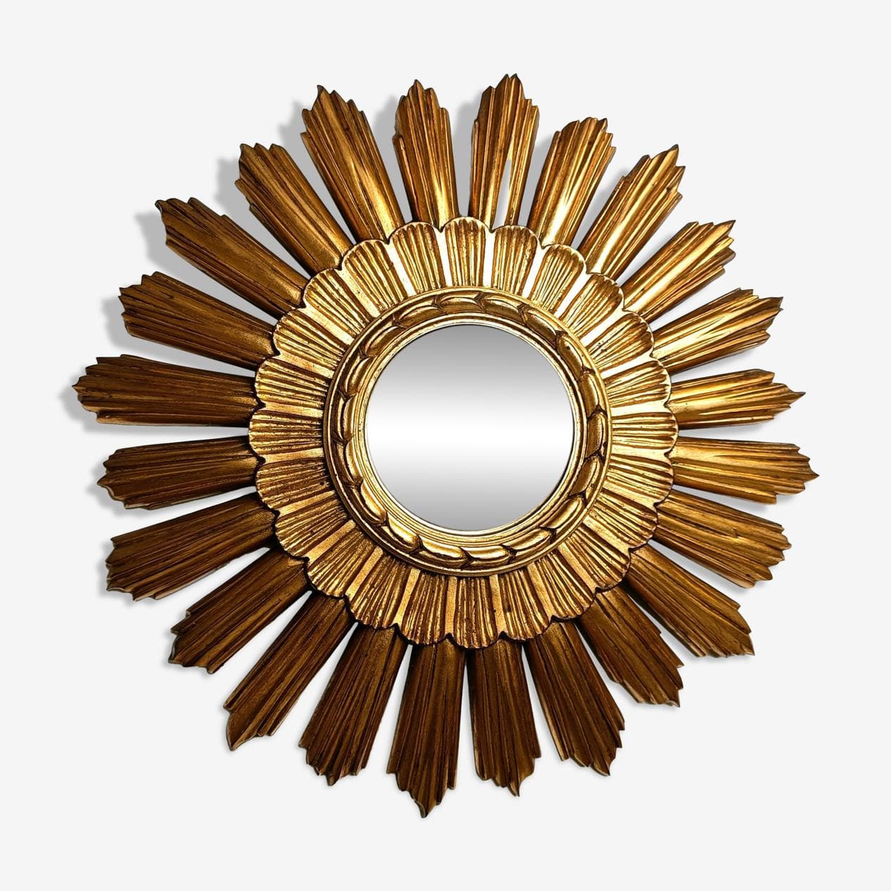 Sunburst mirror Ø43 cm, gold, glass, Belgium, 1960s. - 267240