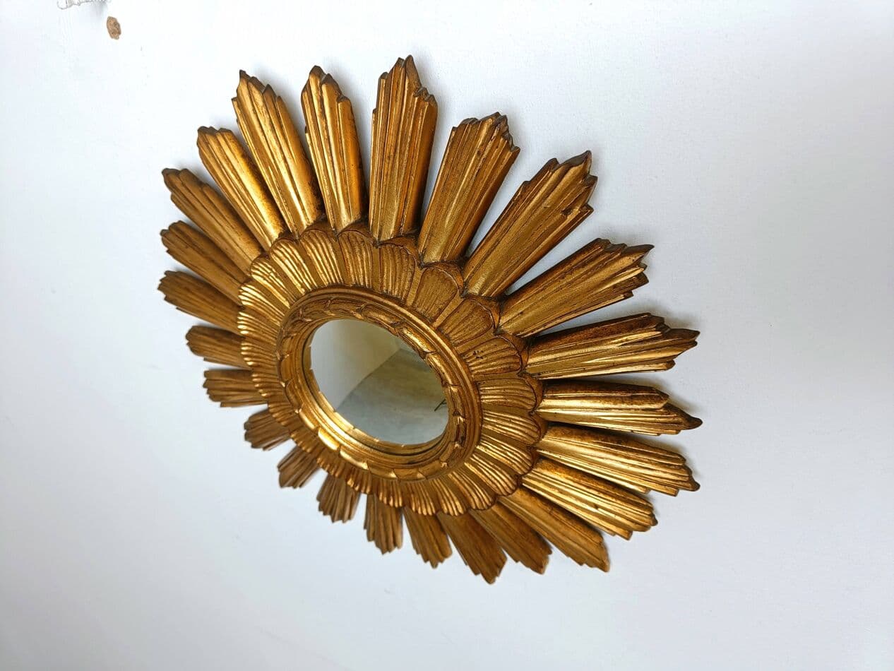 Sunburst mirror Ø43 cm, gold, glass, Belgium, 1960s. - 267235